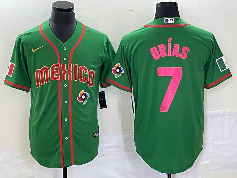 Men%27s Mexico Baseball #7 Julio Urias 2023 Green World Classic Stitched Jersey2